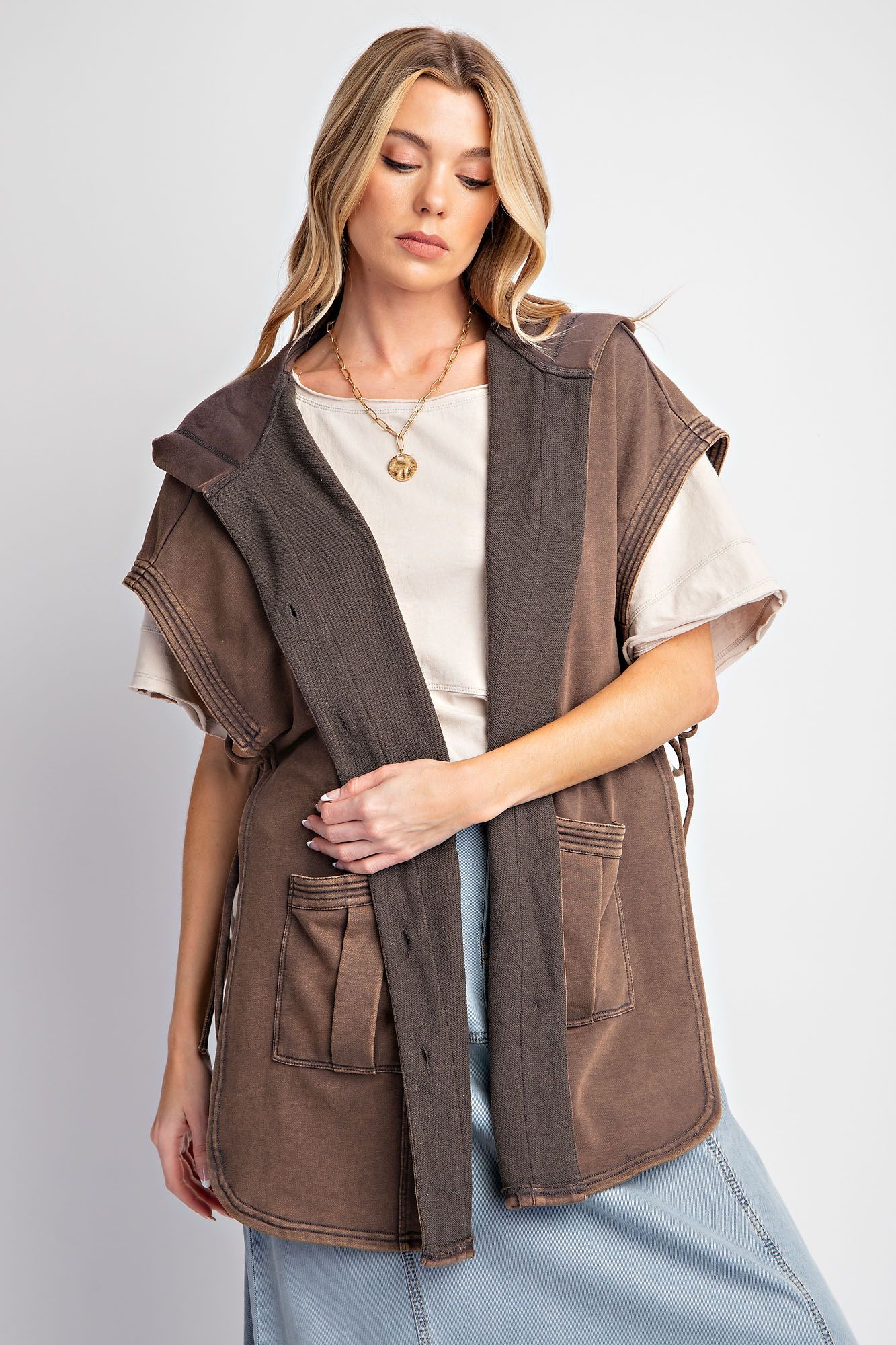 Mineral Wash Vest in Ash 40%off use code sale40