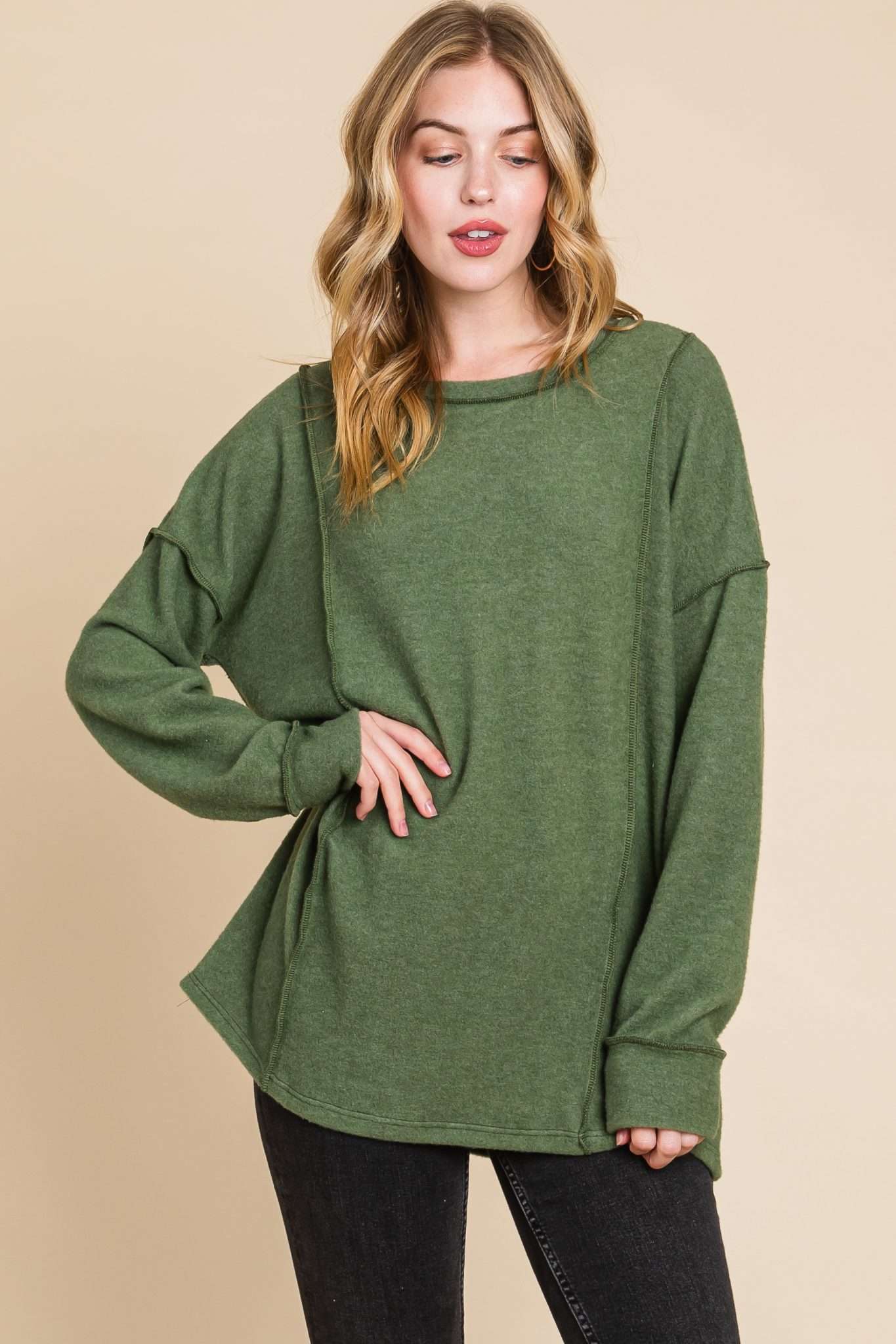Soft knit top in Olive
