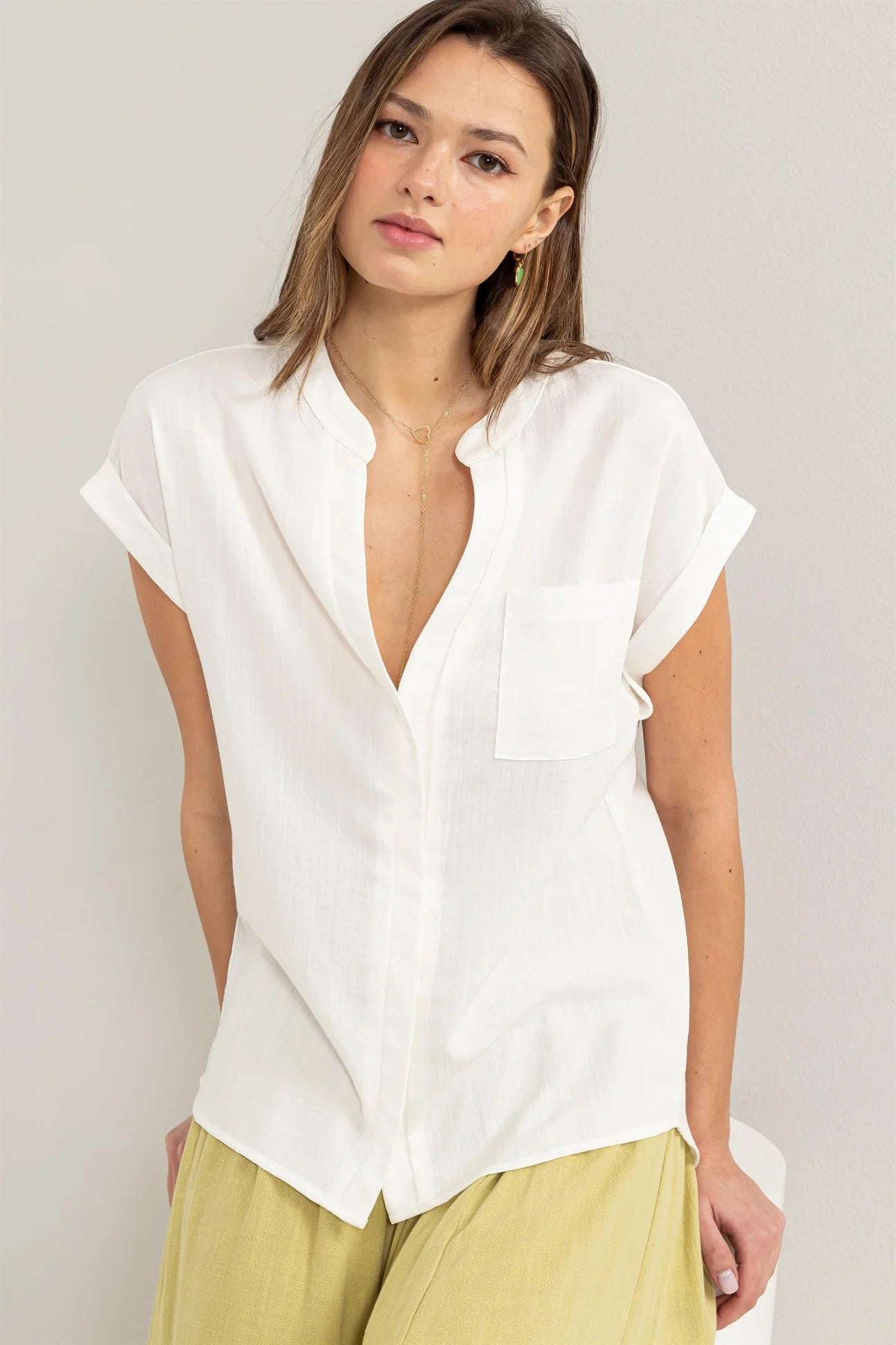 Cuffed Short Sleeve top in White