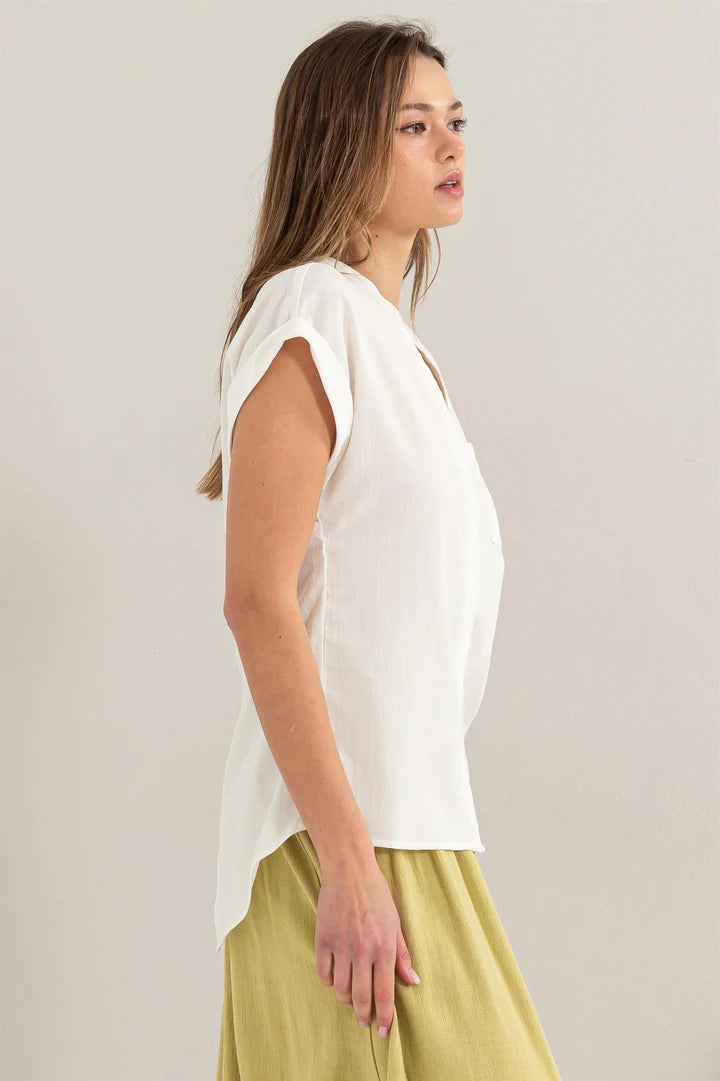Cuffed Short Sleeve top in White