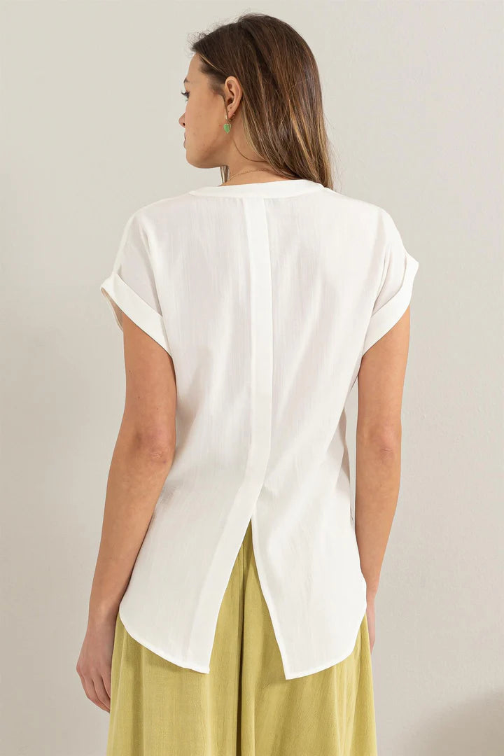 Cuffed Short Sleeve top in White
