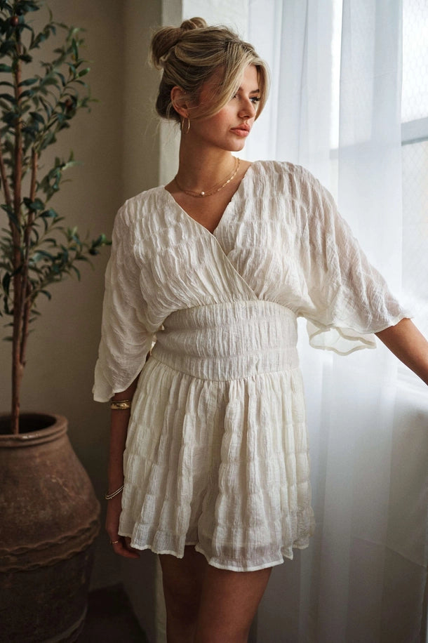 V Neck Romper in White