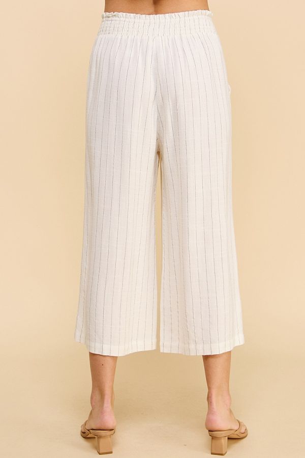 Smocked Waist Pin stripe Linen Crop pants