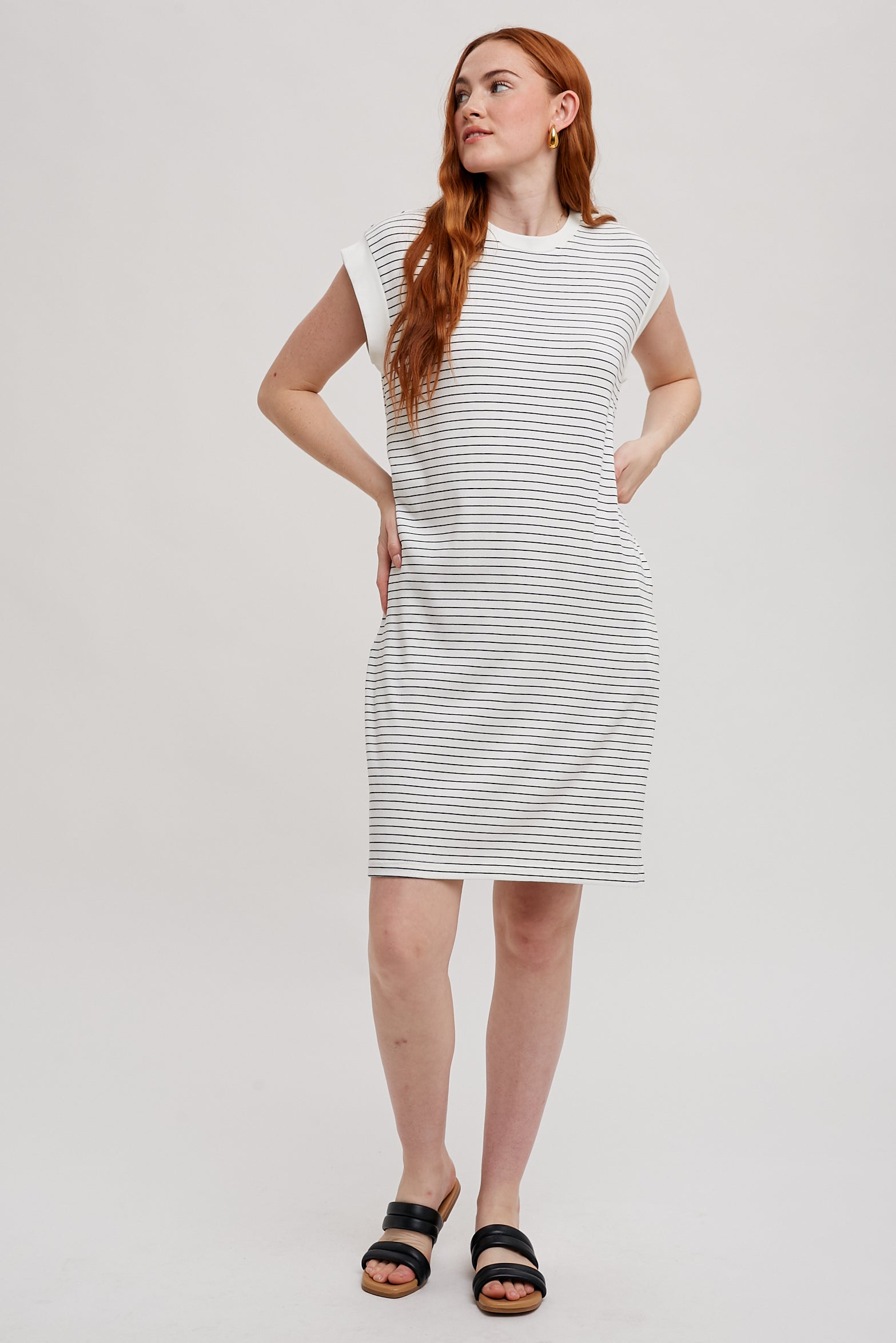 Striped Knit Dress Ivory and Black