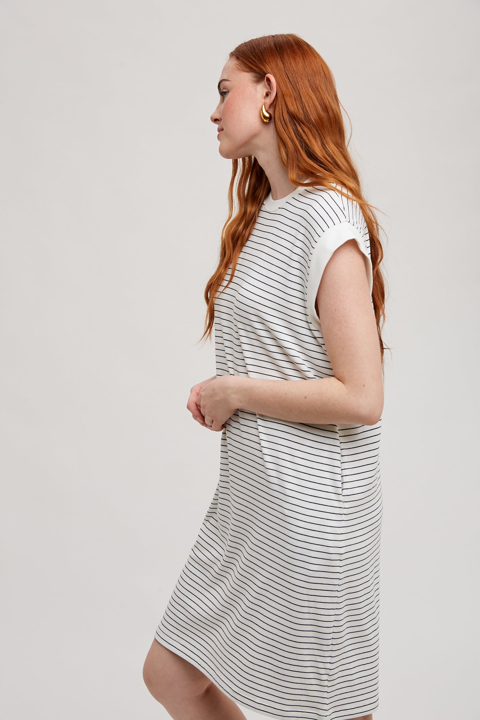 Striped Knit Dress Ivory and Black
