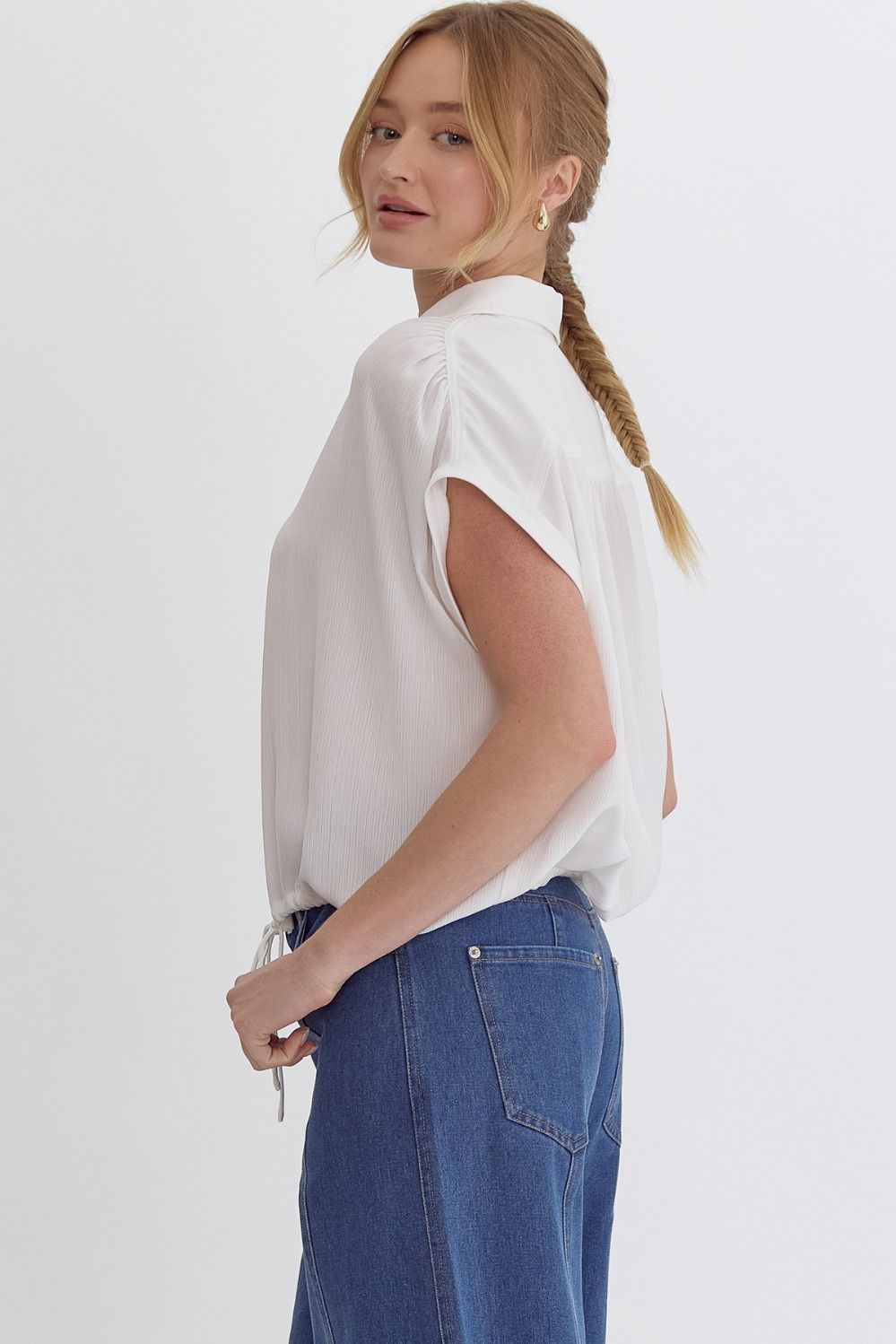 Texture Drawstring Top in White