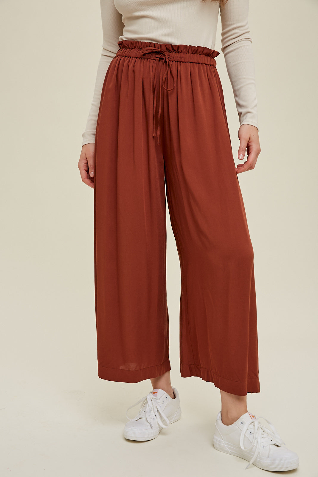 Wide Leg Paperbag Pants in Burlwood