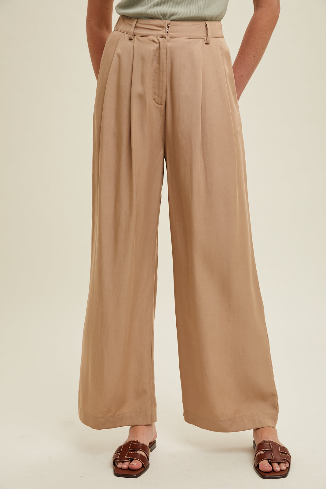 Pleated Tencel Wide Leg Pants in Camel