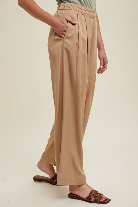 Pleated Tencel Wide Leg Pants in Camel