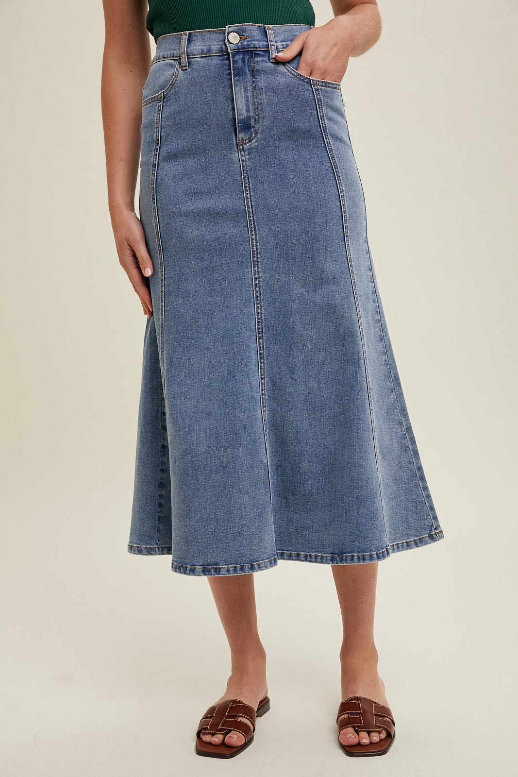 Flare Midi Denim Skirt