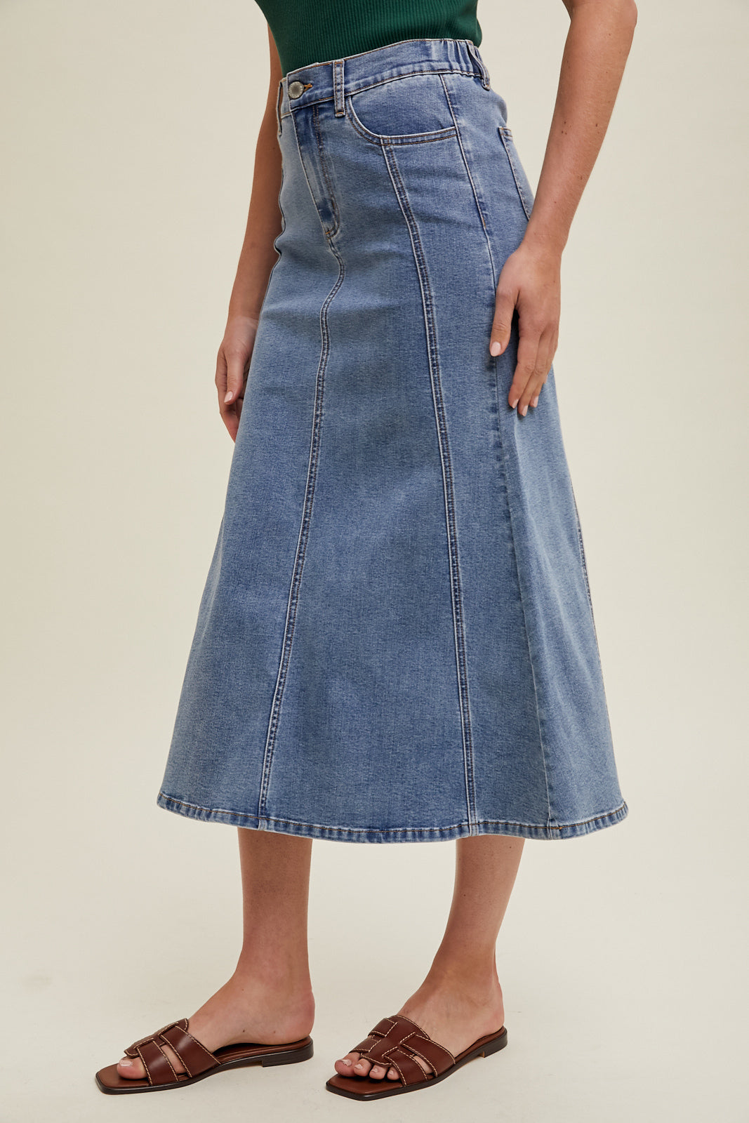 Flare Midi Denim Skirt