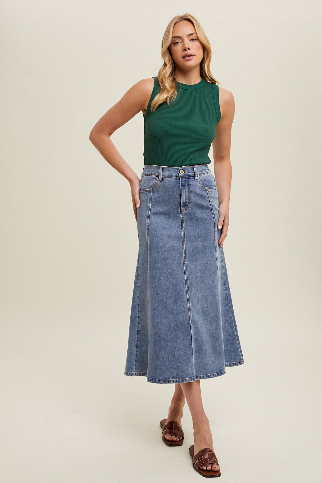 Flare Midi Denim Skirt