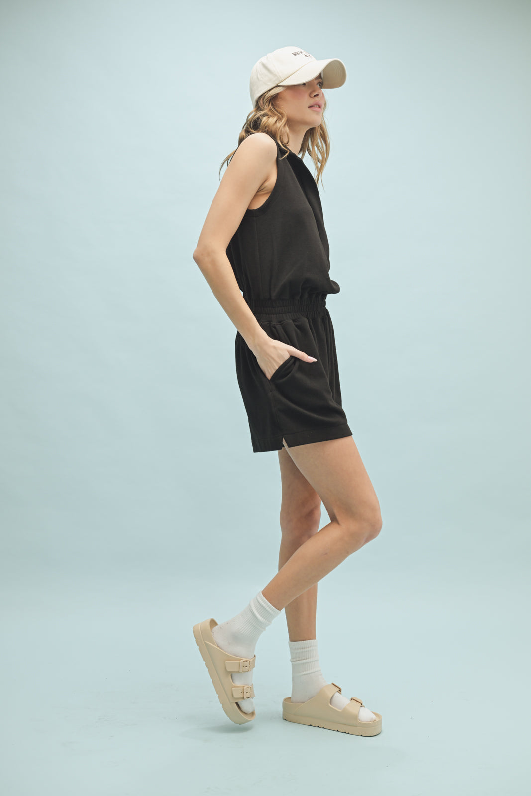 Hooded Atheletic Romper in Black