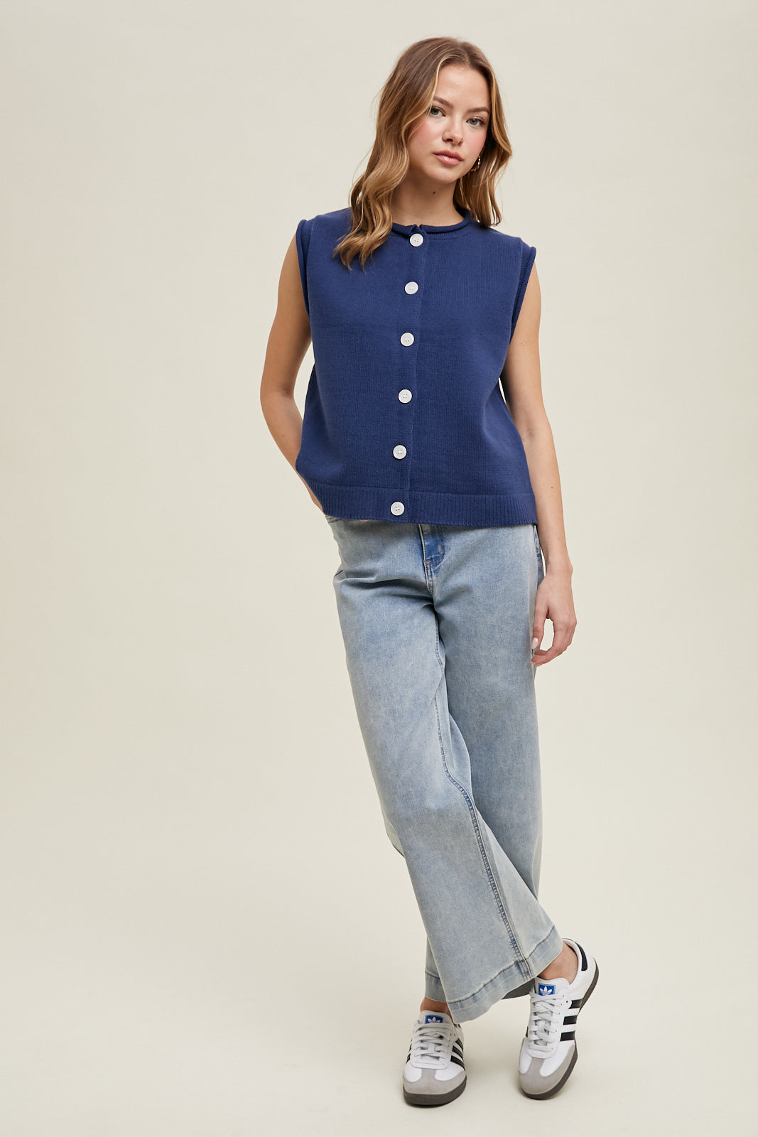 Button-Up Sweater Vest in Navy
