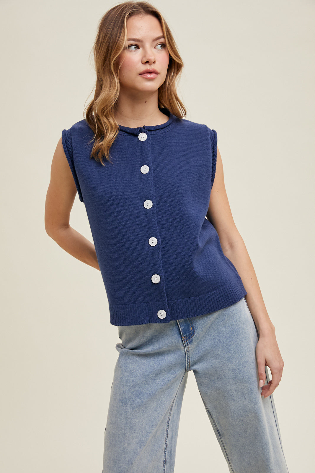 Button-Up Sweater Vest in Navy