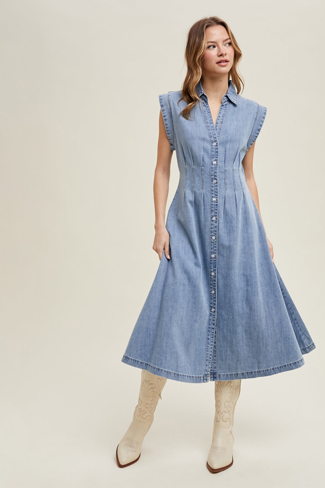 Button-up Midi Denim Dress