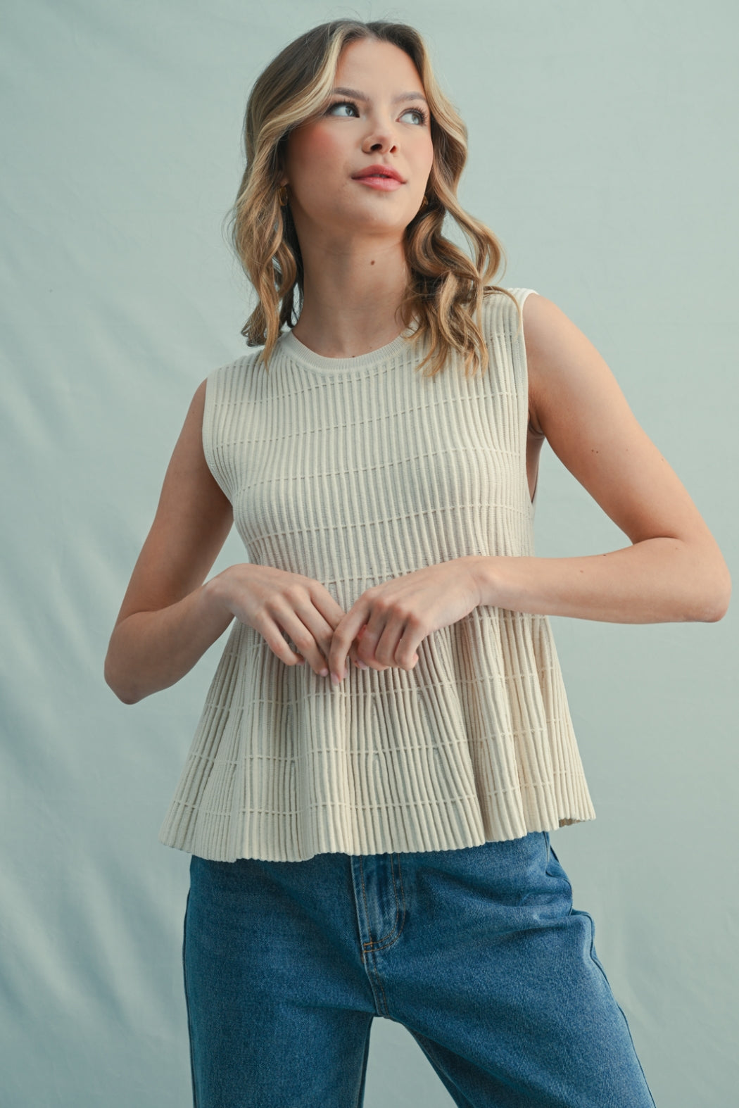 Flair Ribbed Sweater Top in Champagne