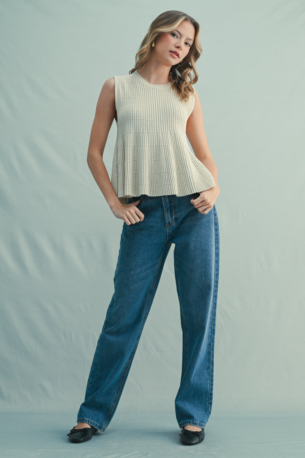 Flair Ribbed Sweater Top in Champagne