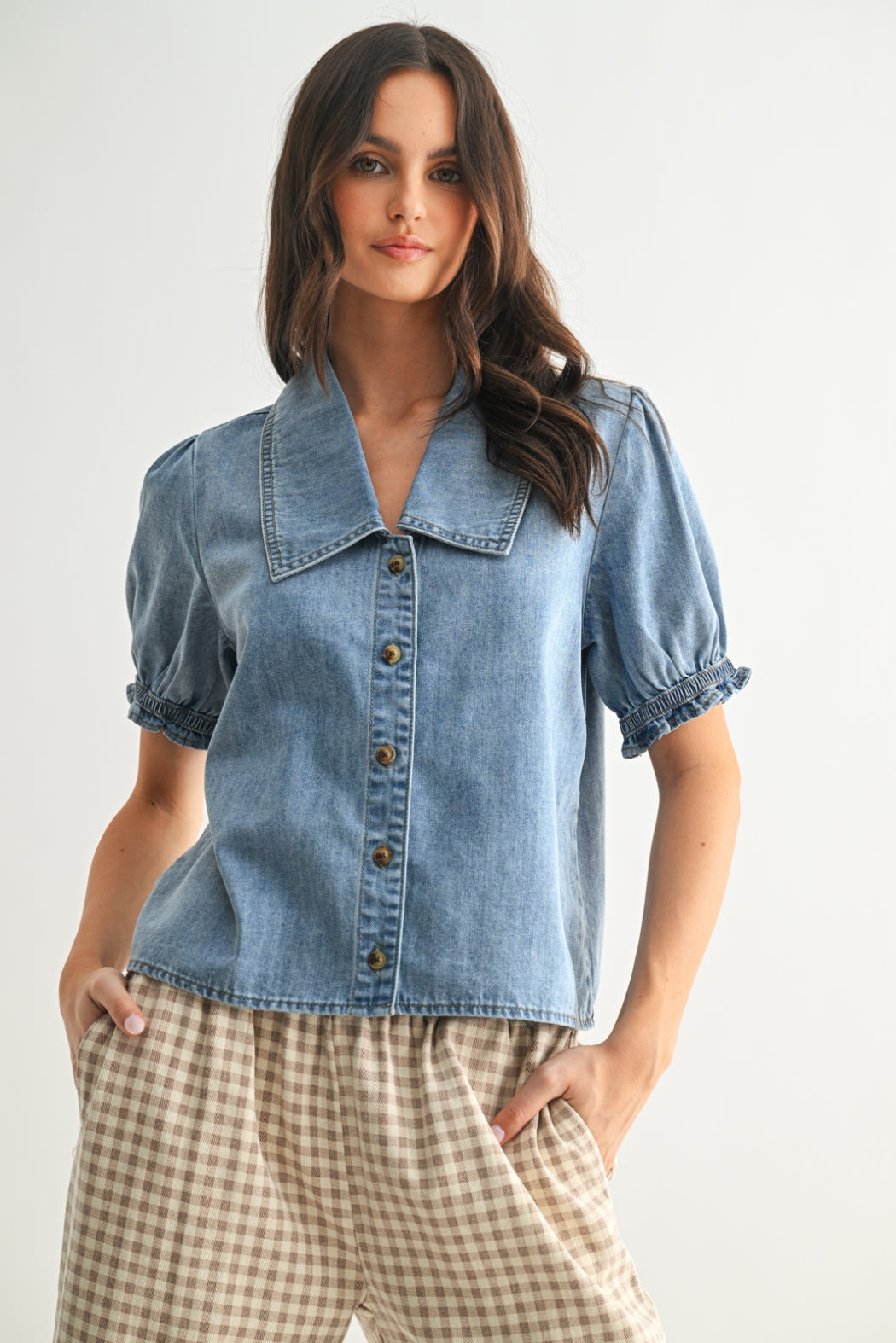 Collared Denim Blouse