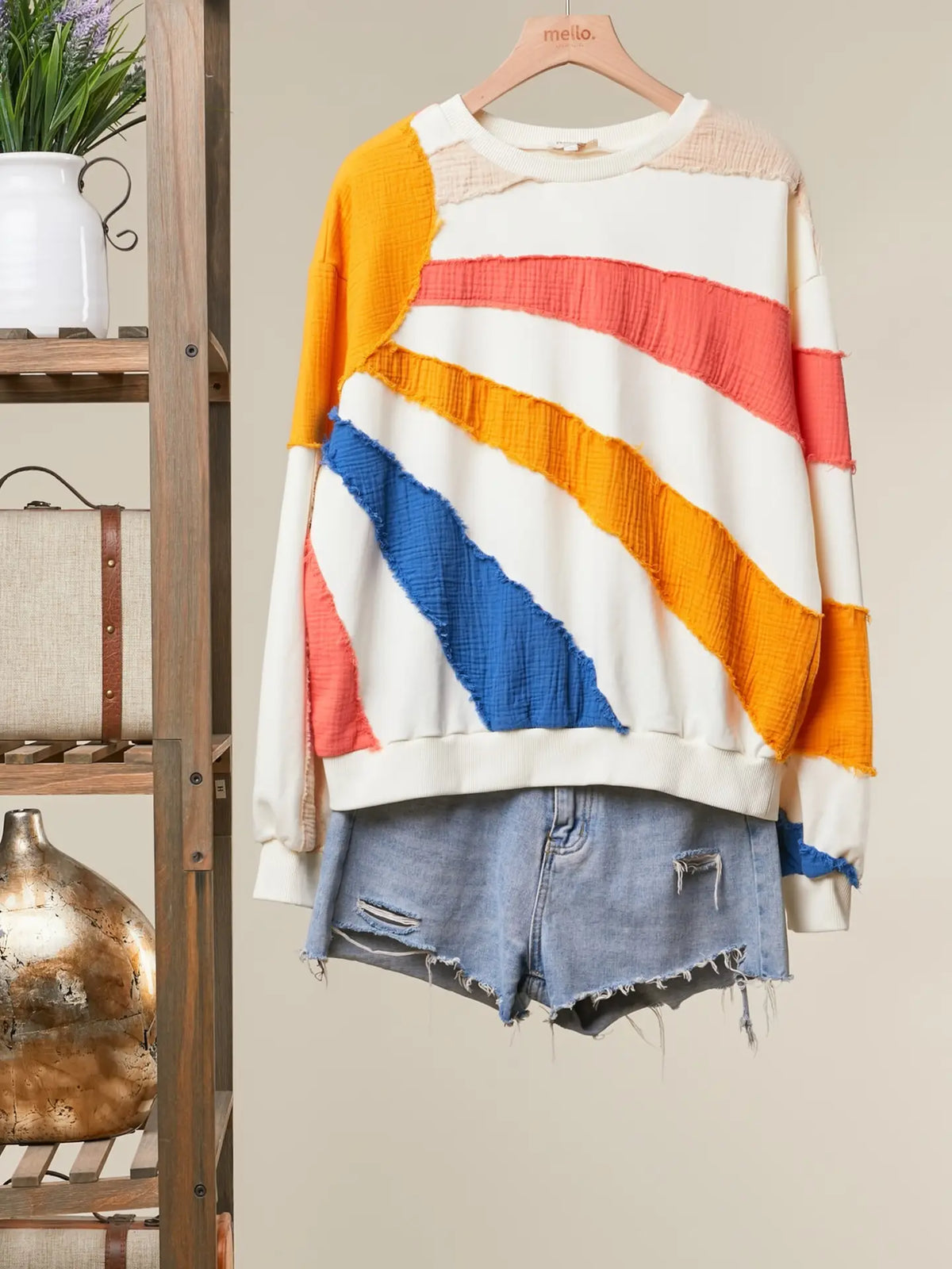Mixed Fabric Sun Patchwork Sweatshirt