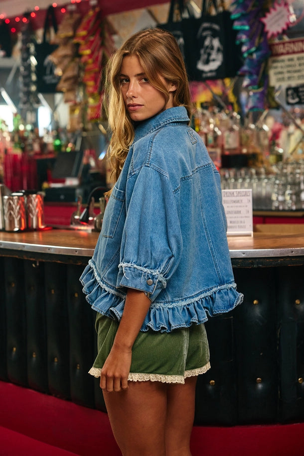 Ruffled Edge Denim Top