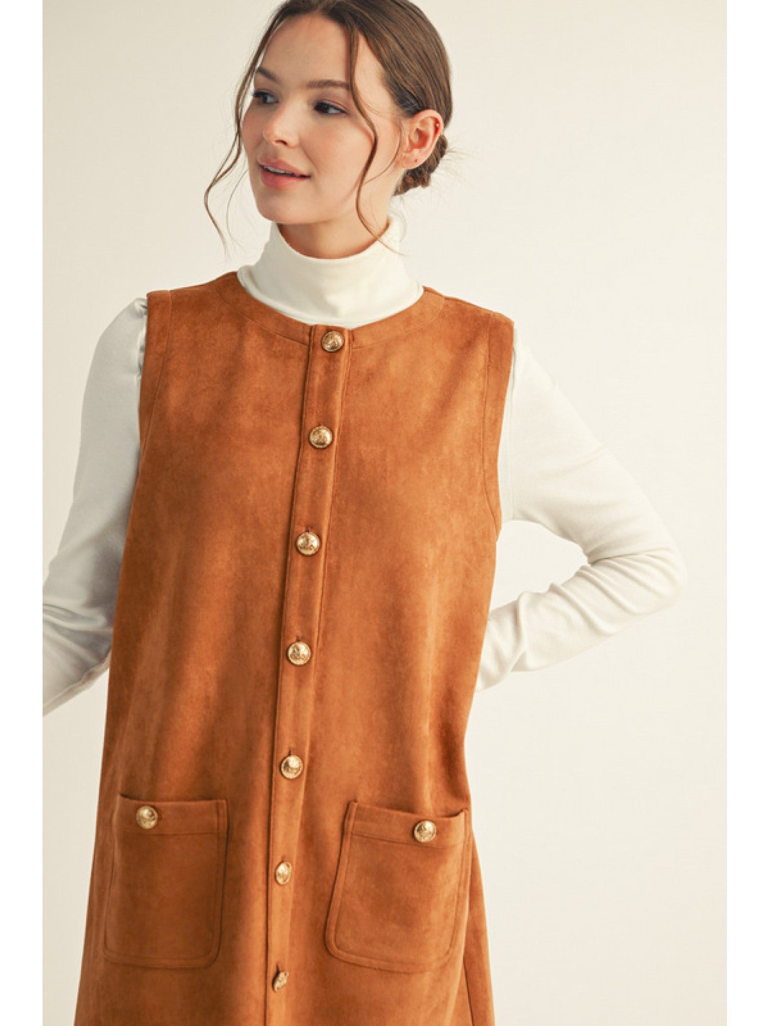 Sweet Suede Shift Dress in Camel