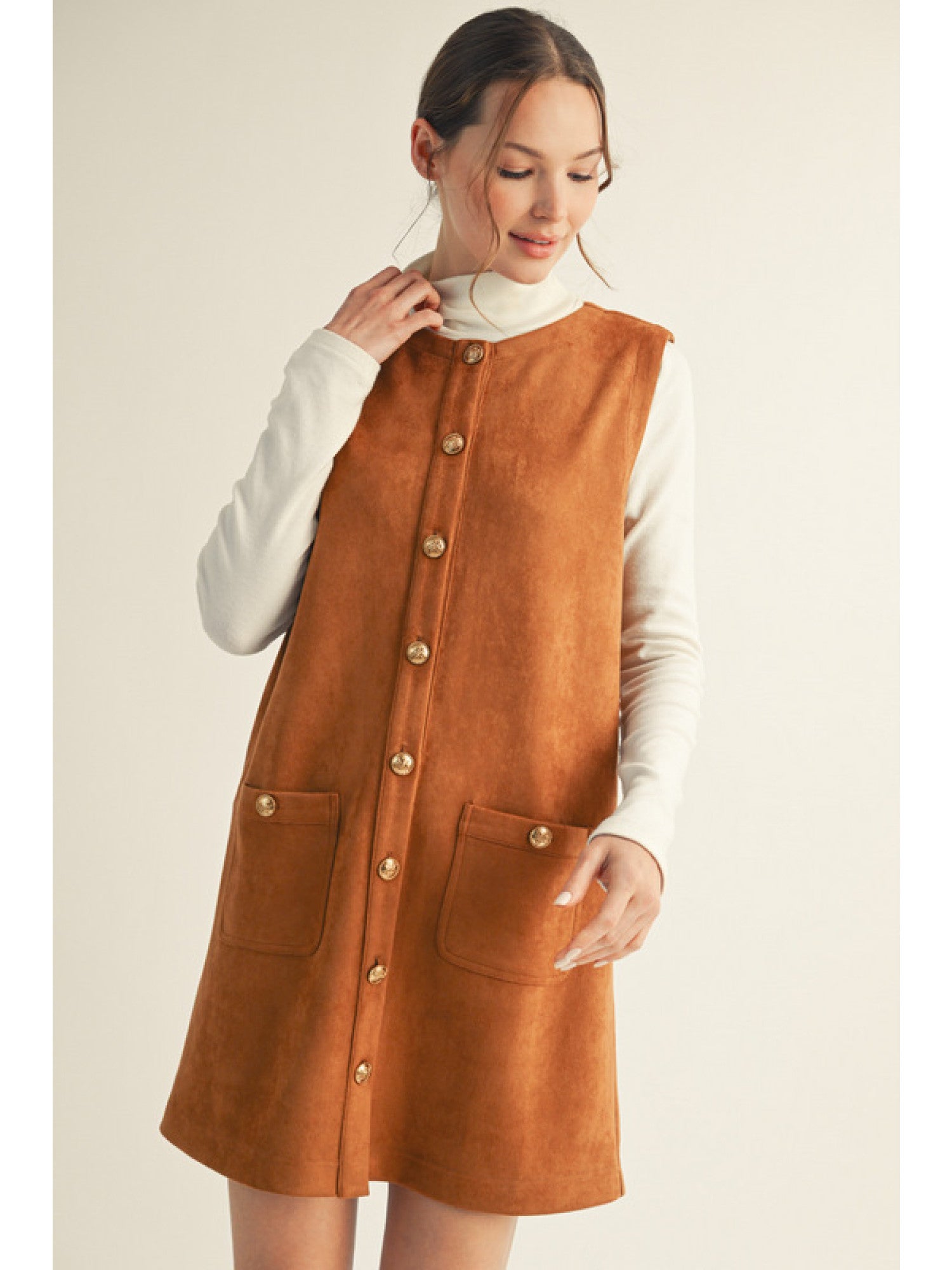 Sweet Suede Shift Dress in Camel