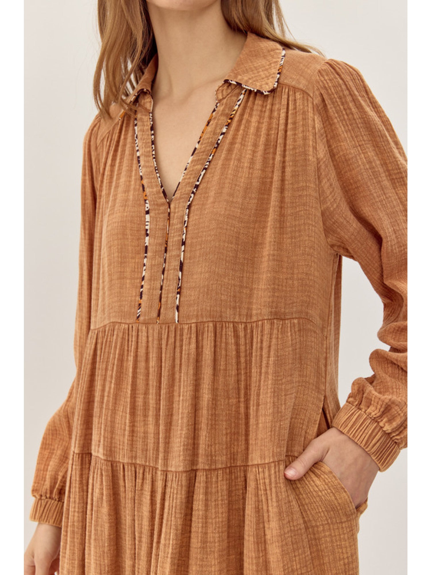 Cotton Texture Midi Dress in Toffee