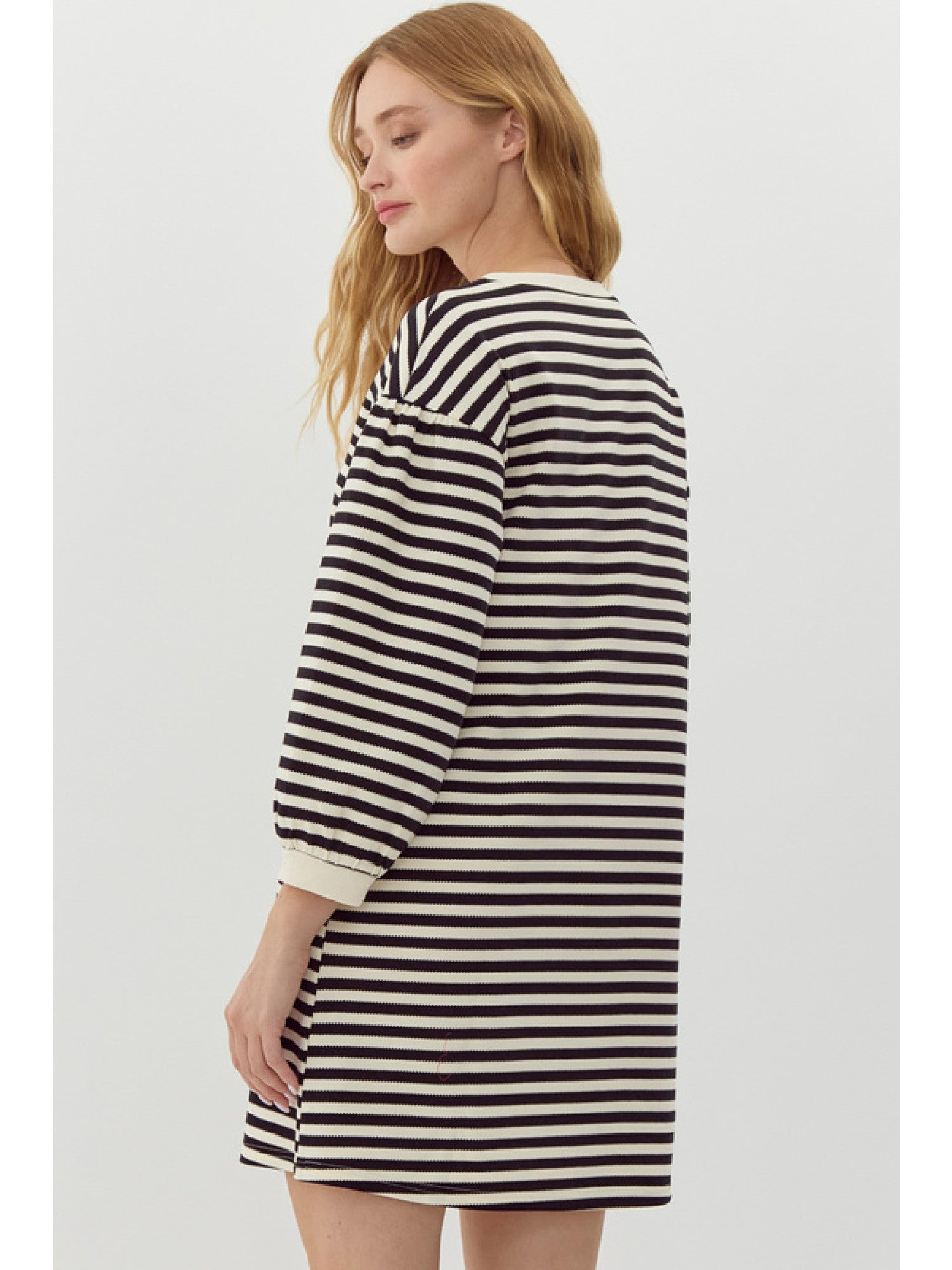 Striped Midi Dress in Black/Ivory