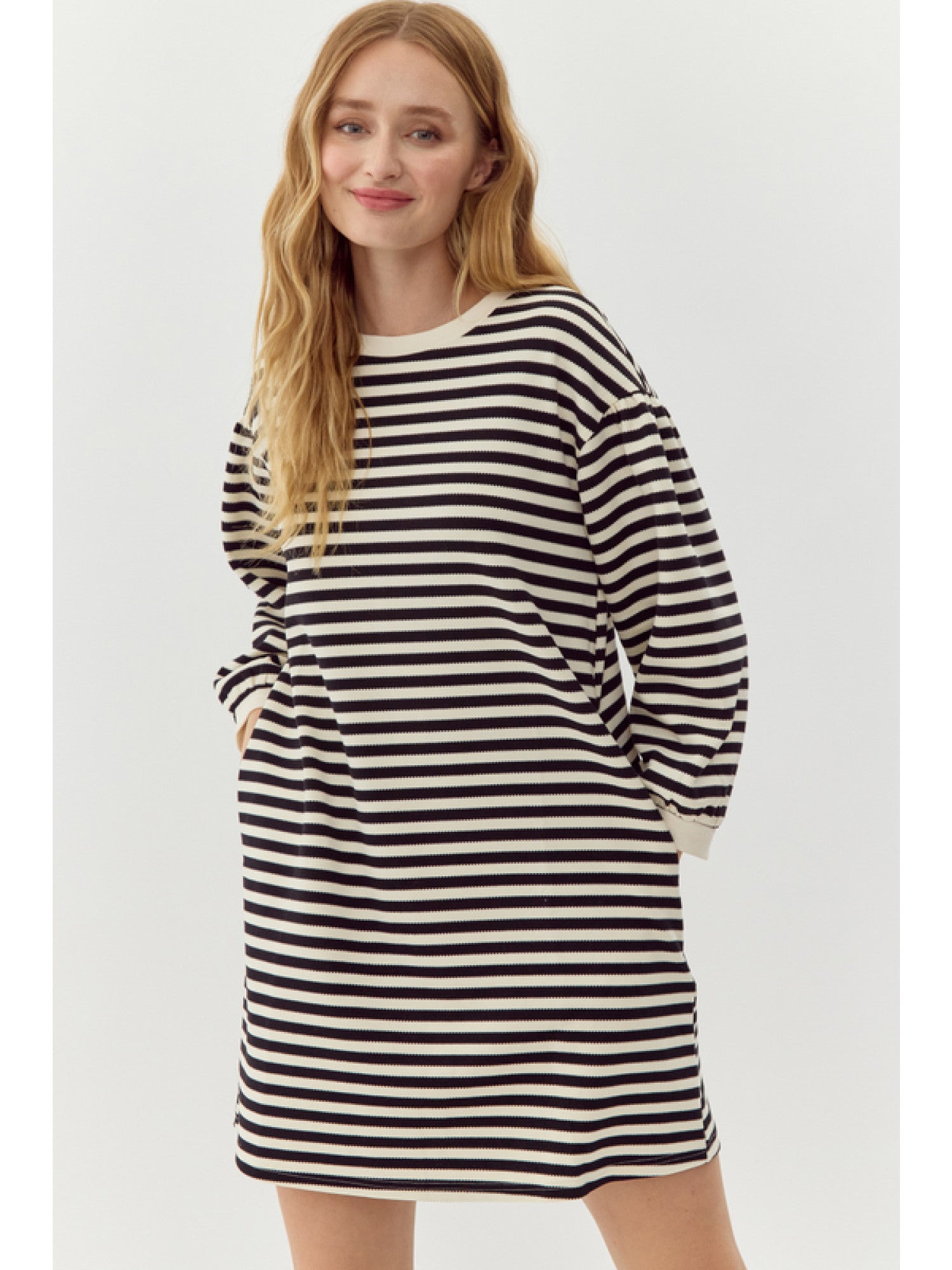 Striped Midi Dress in Black/Ivory