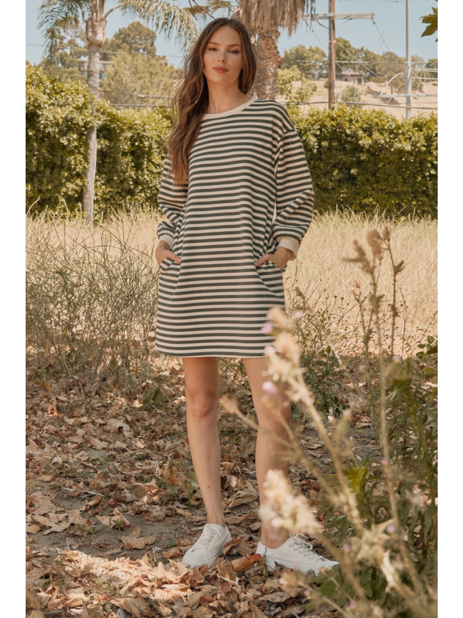 Striped Midi Dress in Black/Ivory