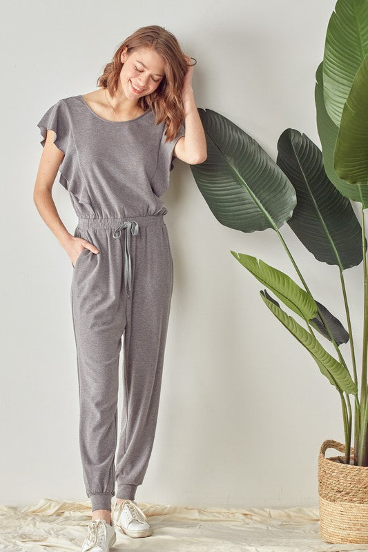 Ruffle Knit Jumpsuit in Charcoal