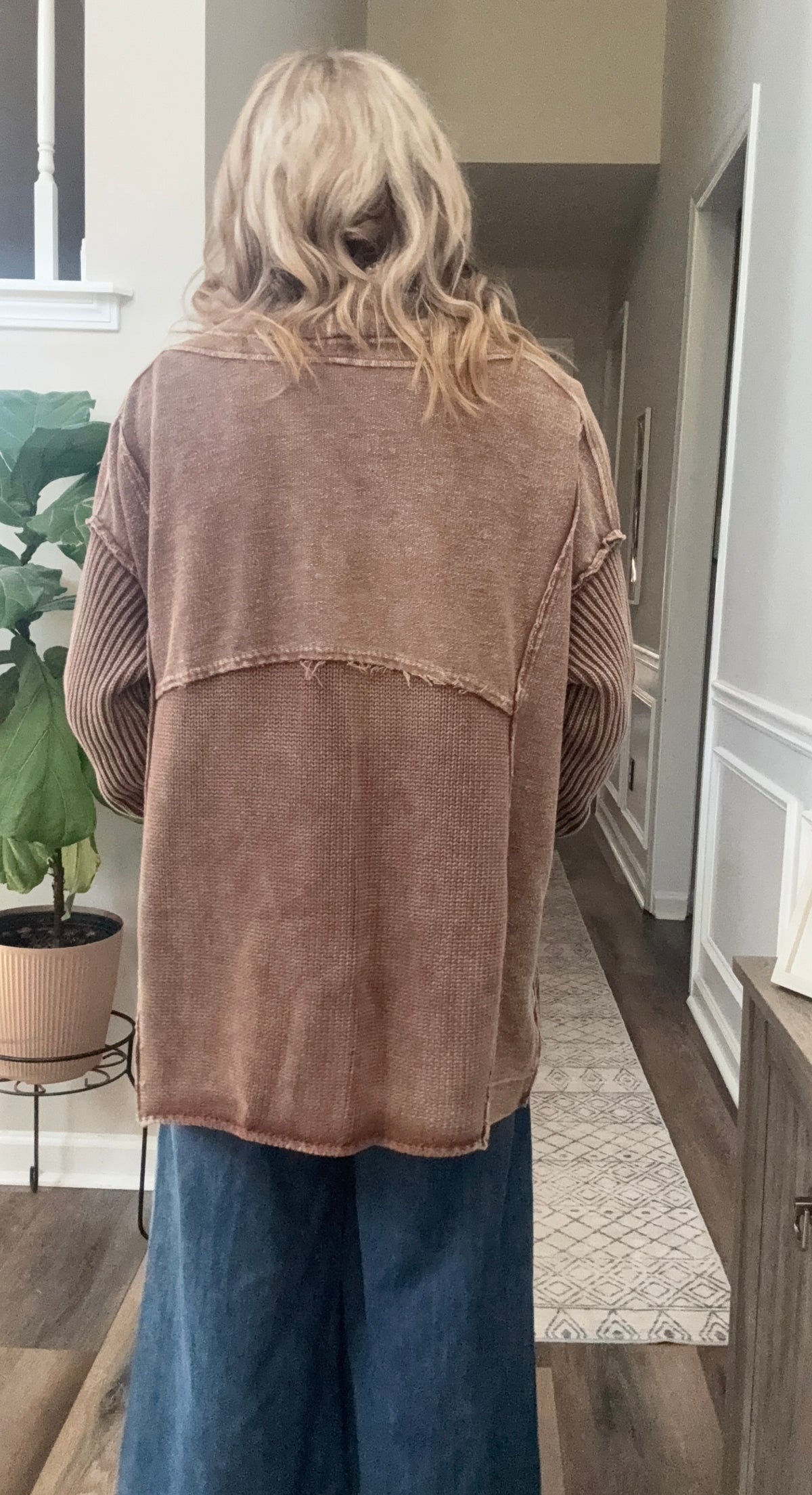 Mineral Washed Cardigan in Chocolate