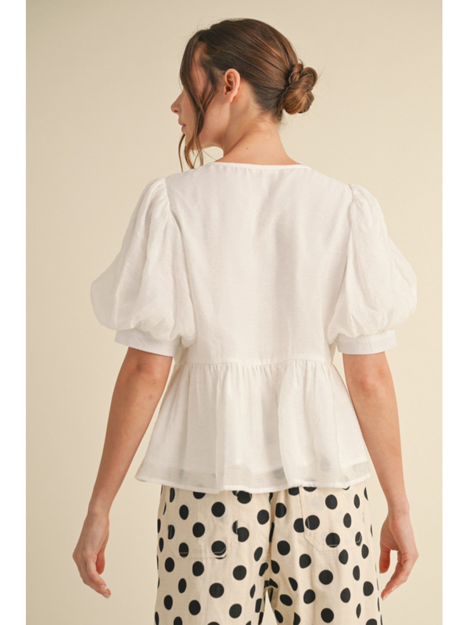 Bow Tie Peplum Top in Off White