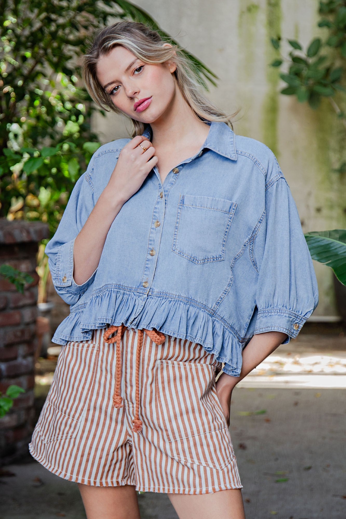 Mineral Washed Striped Shorts