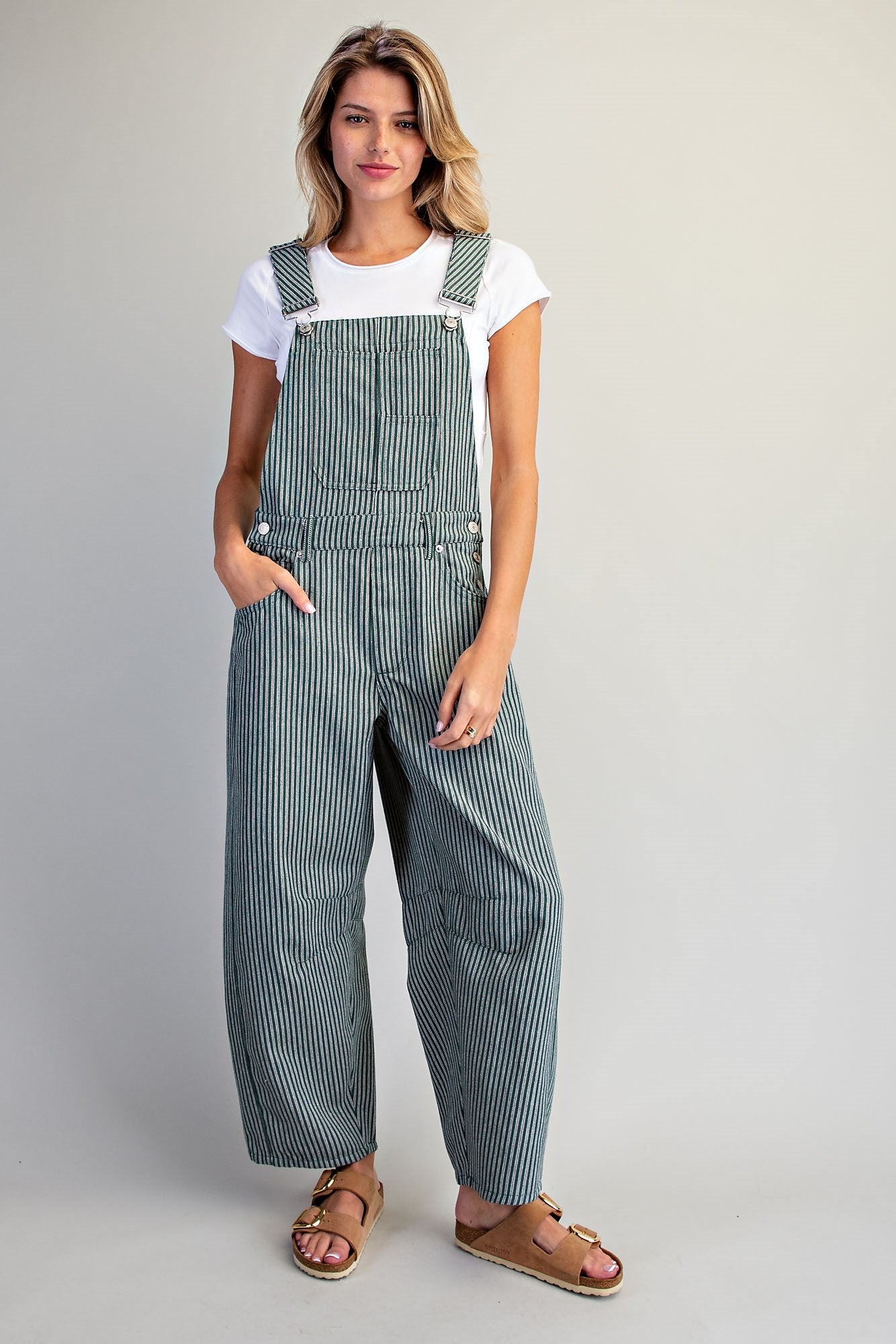 Stripe Overalls in Forest Green