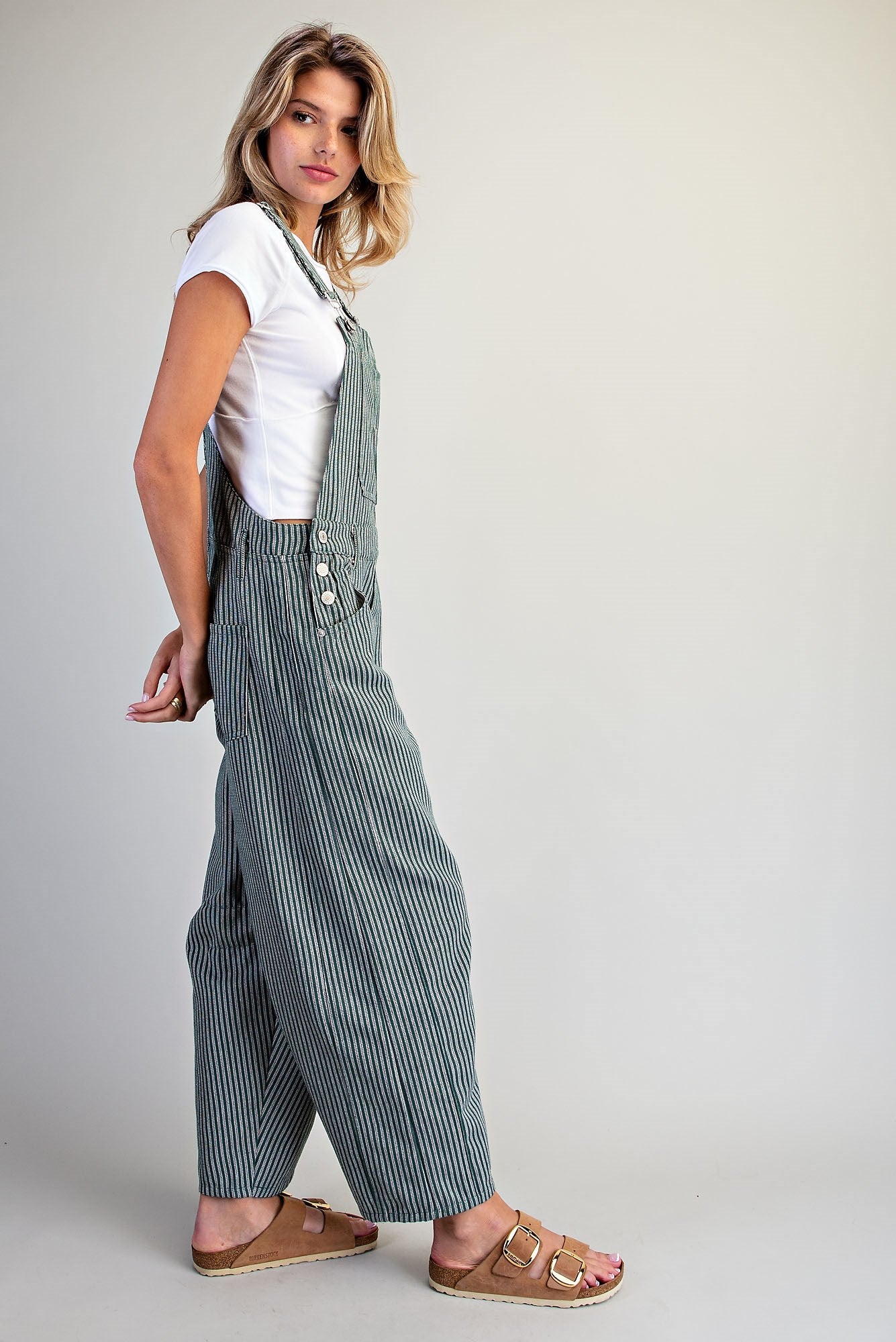 Stripe Overalls in Forest Green