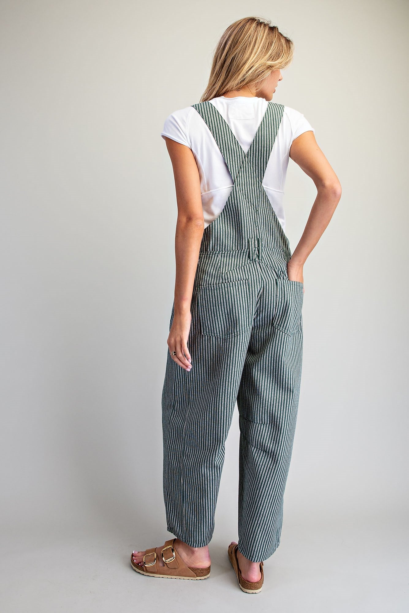 Stripe Overalls in Forest Green