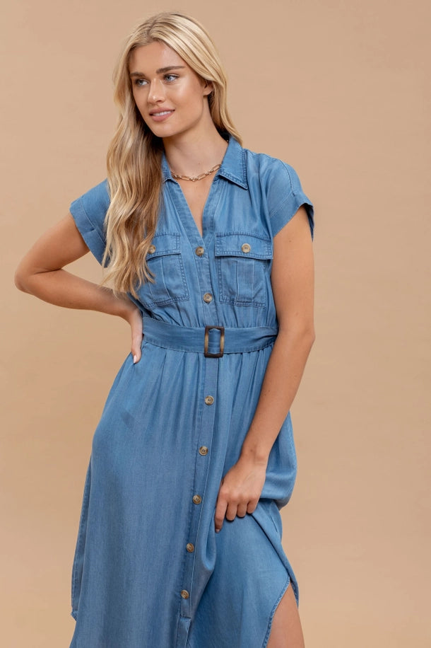 Chambray Collared Button-Down Dress