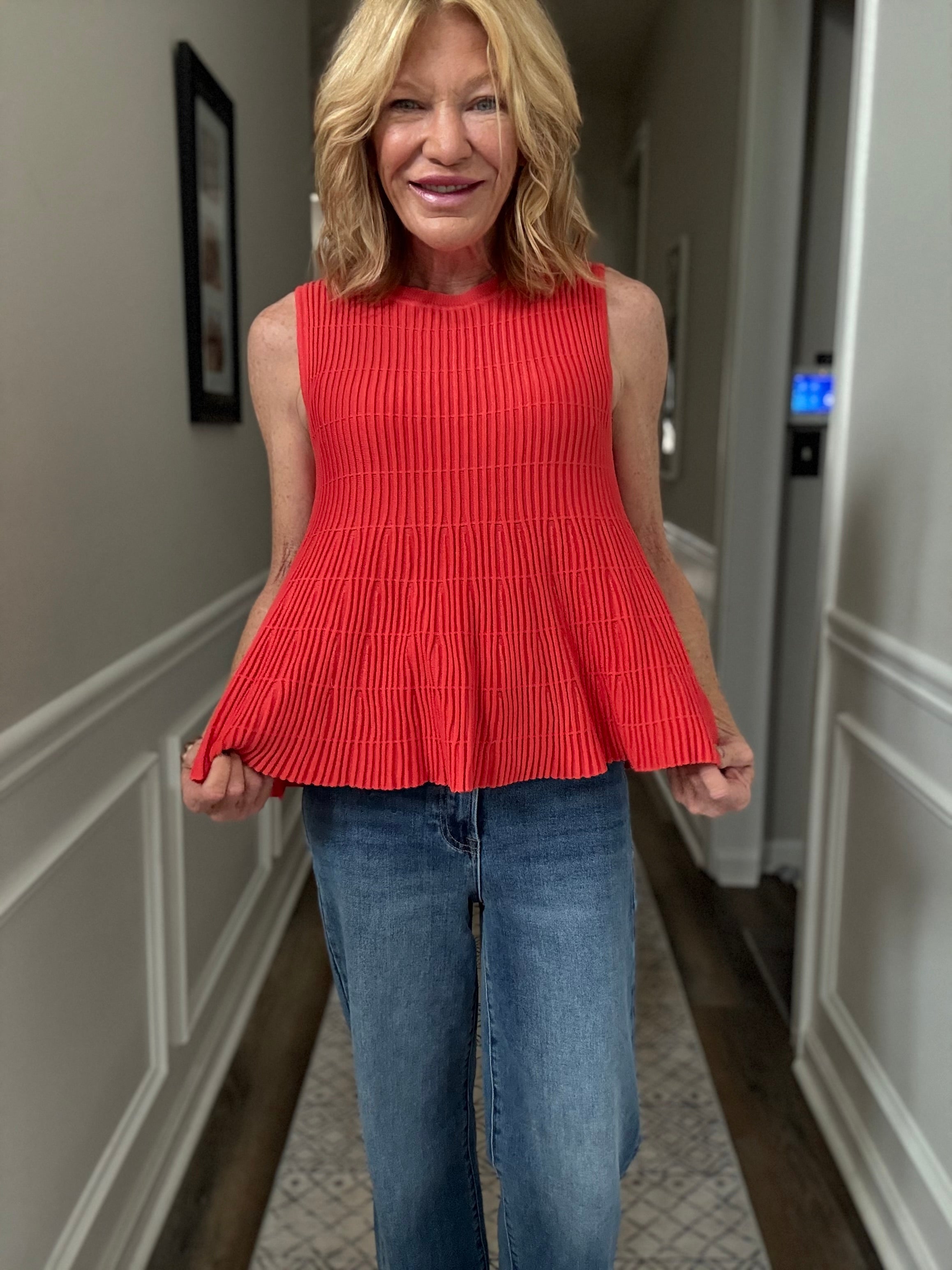 Flared Ribbed Sweater Top in Papaya