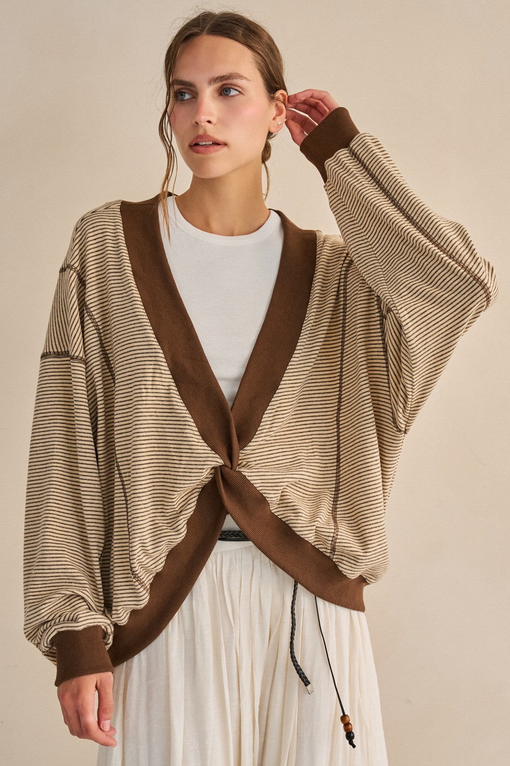 Striped Twist Front Sweater