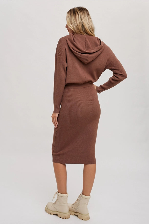 Hooded Sweater Dress in Mocha