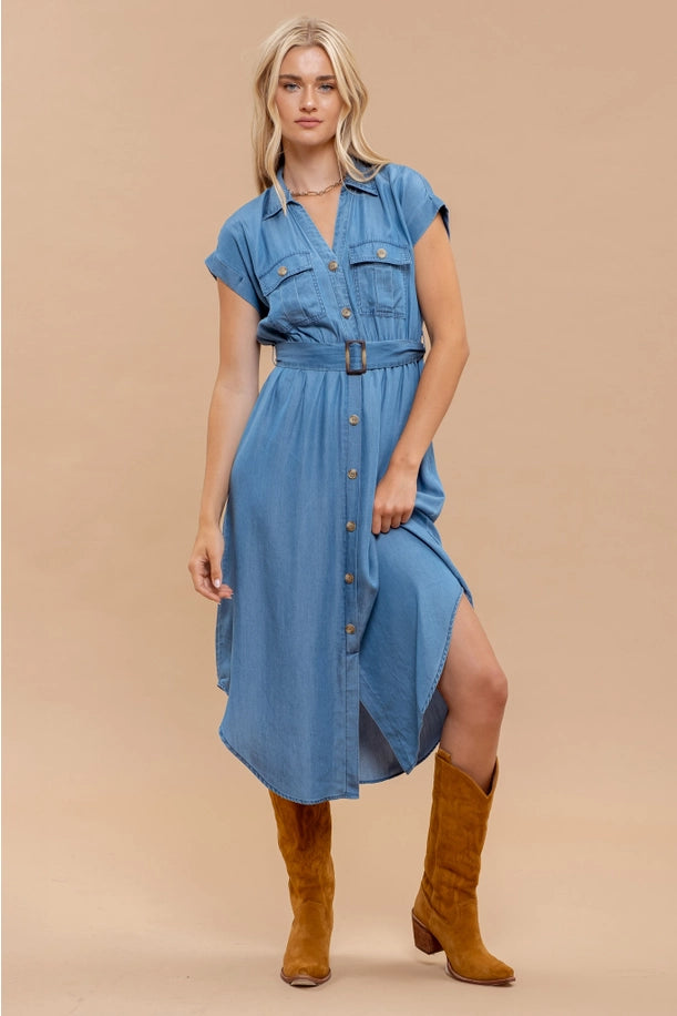 Chambray Collared Button-Down Dress