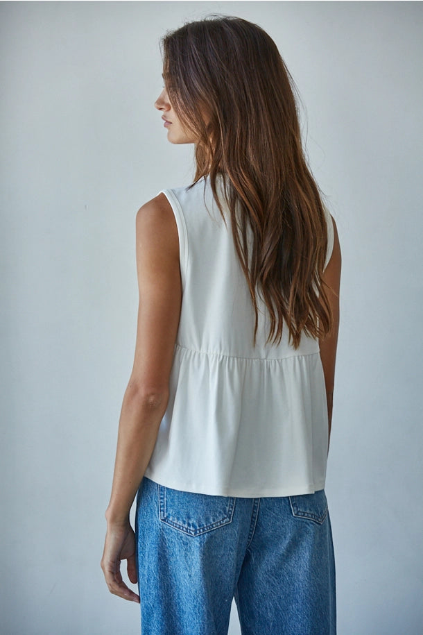 Pleated Knit Sleeveless Top in Cream