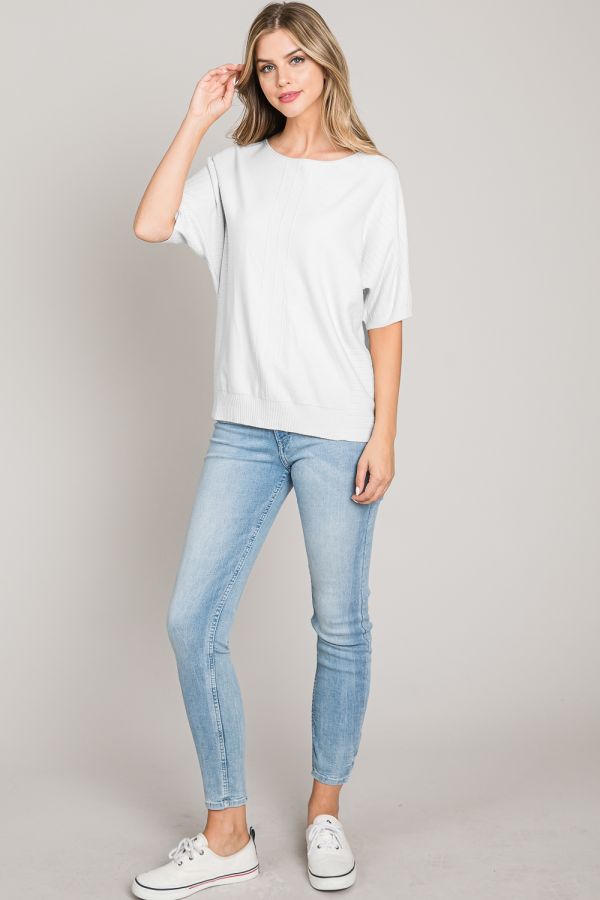 Mixed Textured Dolman Top in Off White