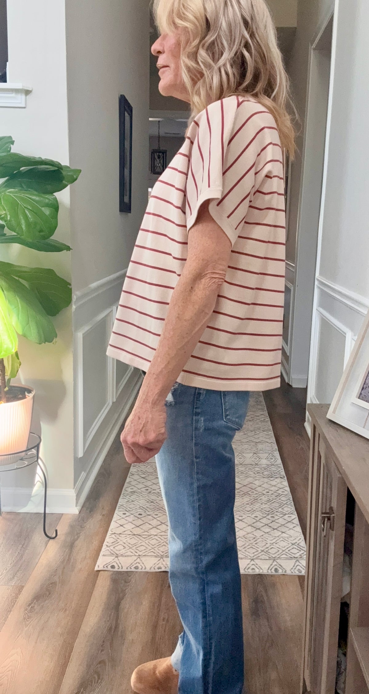 Stripe Boxy Top in Berry/Taupe