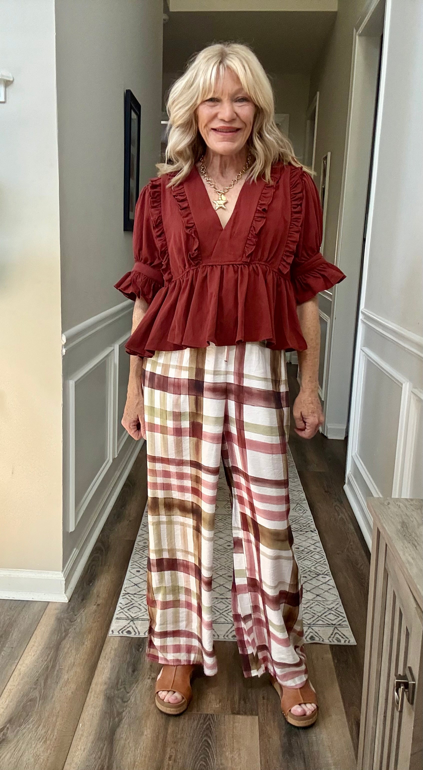 Stripe Checker Pants in Burgundy Combo