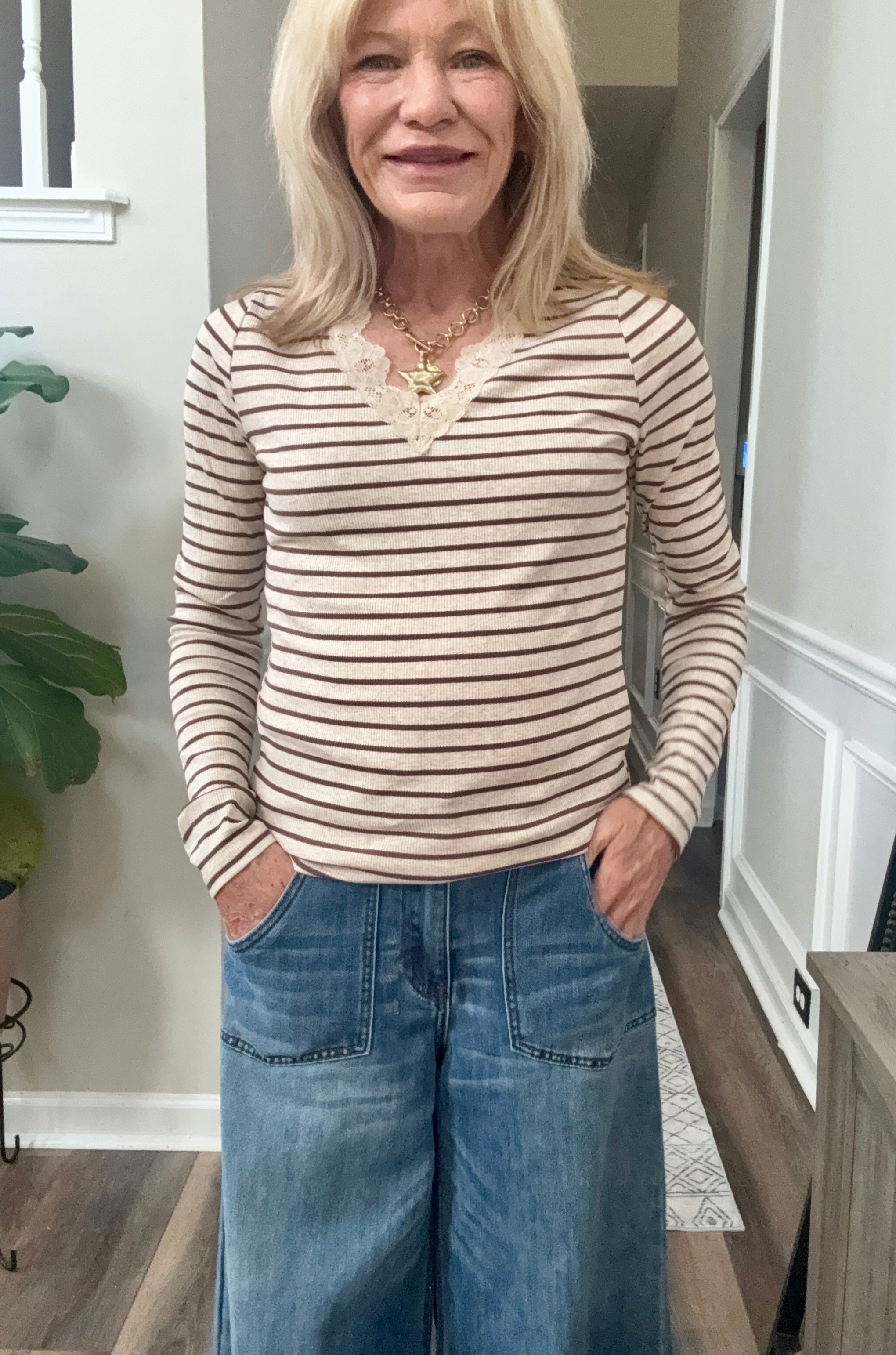 Stripe Ribbed Knit Top Mocha