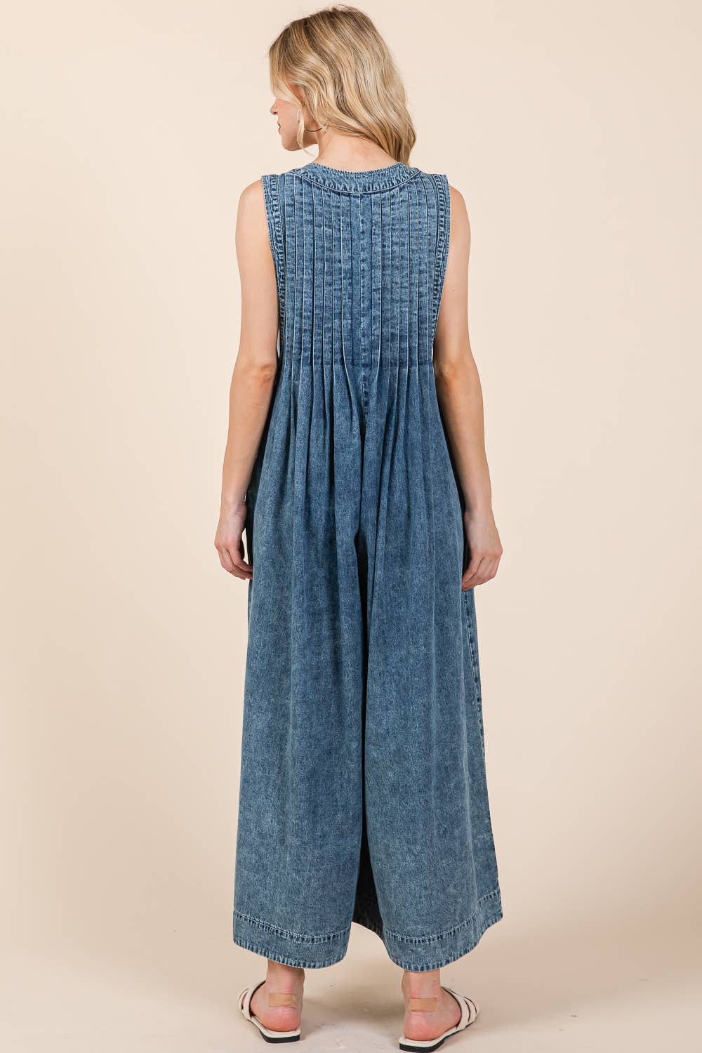 Denim Pleated Jumpsuit