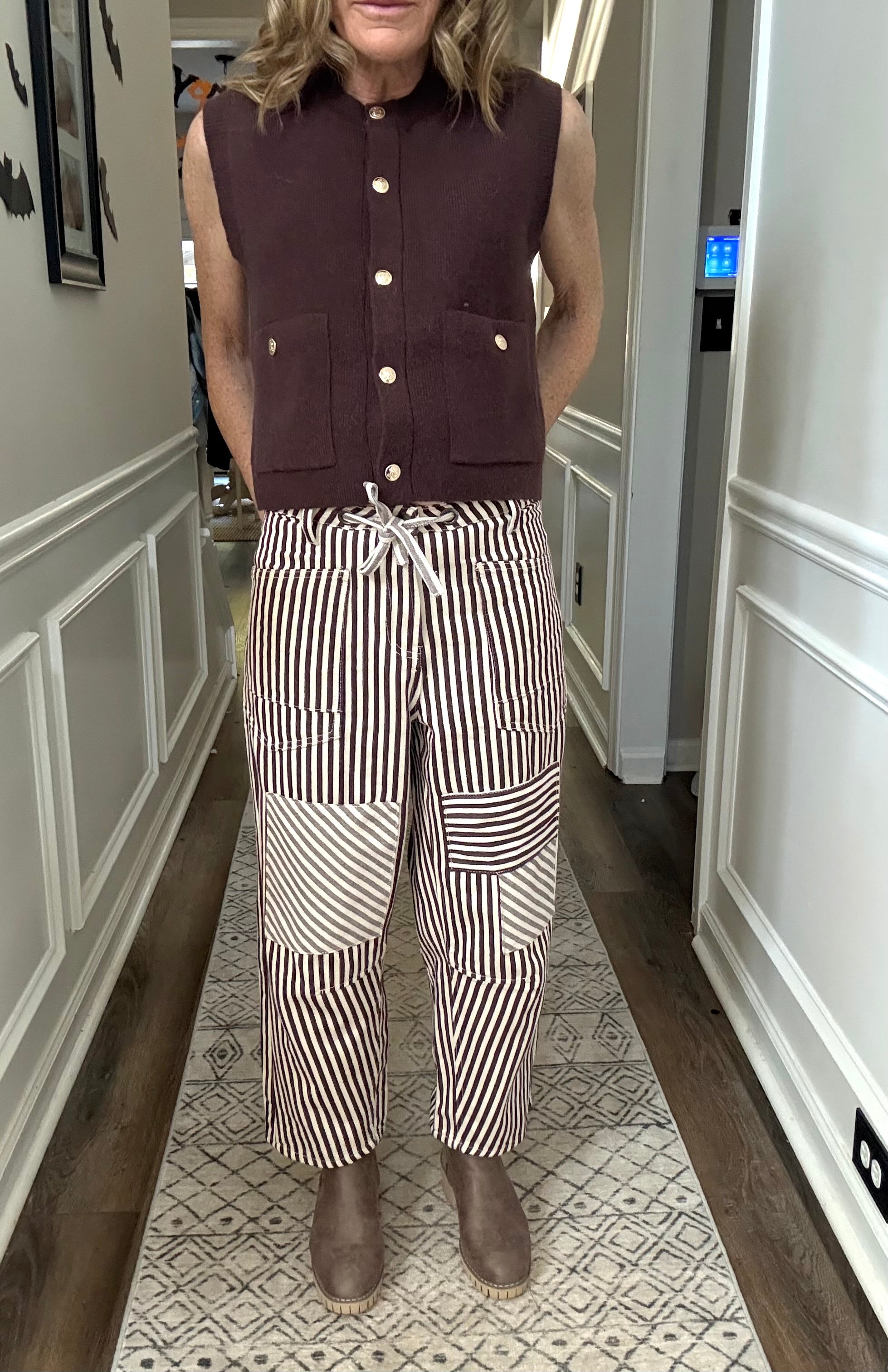 Stripe Drawstring Barrel Pants